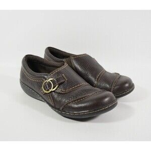 Clarks Collection Ashland Indigo Brown Leather Slip On Loafers Walking Shoes 6M